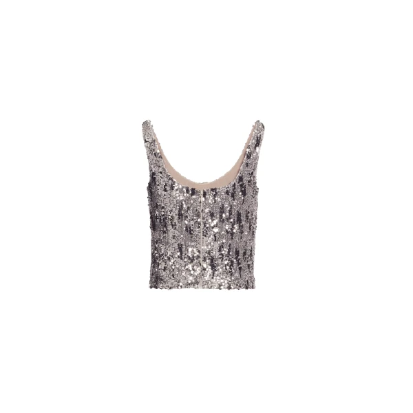 Elie Saab Sequins Top in Silver featuring Scoop Neckline – Luxury Designer Fashion at Luxury Shoes .