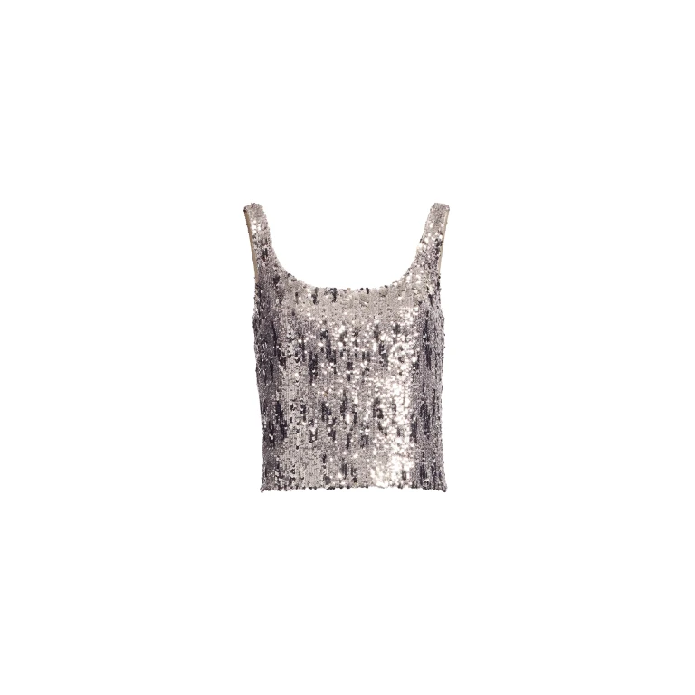 Elie Saab Sequins Top in Silver featuring Scoop Neckline – Luxury Designer Fashion at Luxury Shoes .