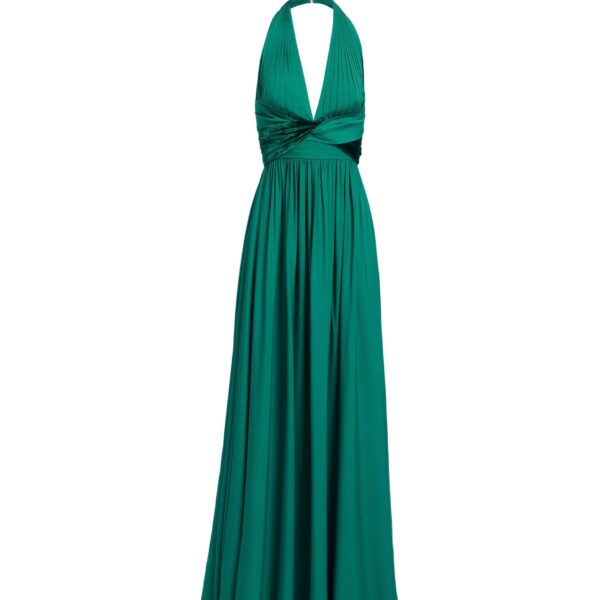 Elie Saab Silk And Velvet Long Dress in Green featuring Silk & Velvet Draping – Luxury Designer Fashion at Luxury Shoes .