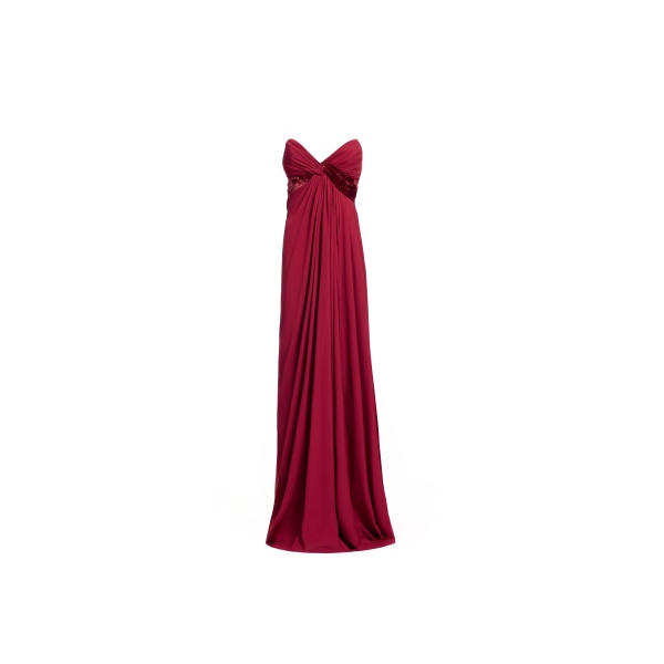 Elie Saab Silk And Velvet Long Dress in Red featuring Velvet & Silk Draped Bust – Luxury Designer Fashion at Luxury Shoes .