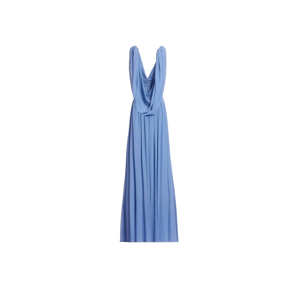 Elie Saab Silk Long Dress in Blue featuring V-Neck – Luxury Designer Fashion at Luxury Shoes .