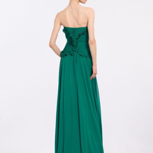 Elie Saab Silk Long Dress in Green featuring Ruffle Details – Luxury Designer Fashion at Luxury Shoes .