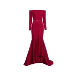 Elie Saab Structured Jersey Long Dress in Red featuring Off-The-Shoulder – Luxury Designer Fashion at Luxury Shoes .