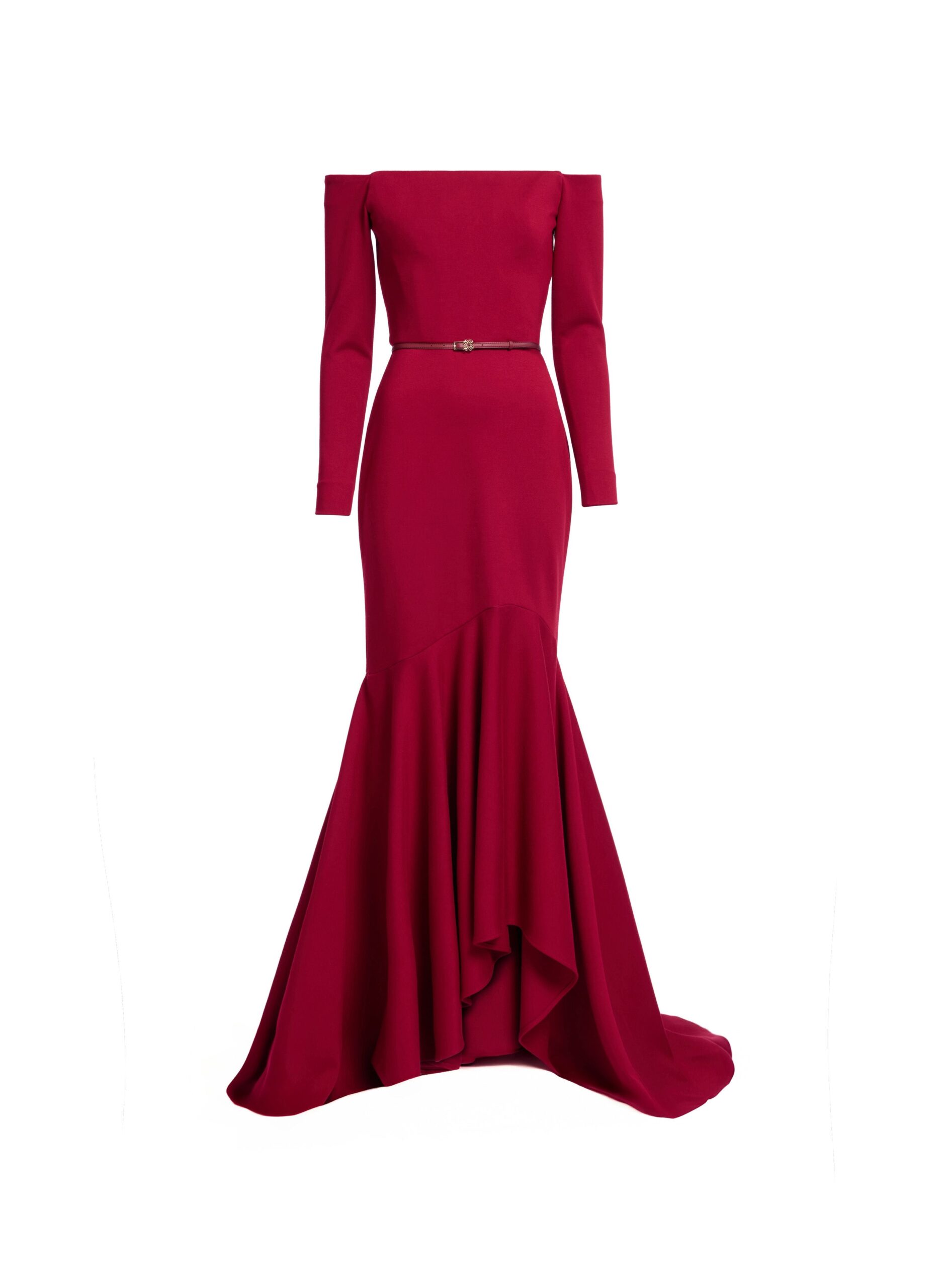 Elie Saab Structured Jersey Long Dress Elie Saab Structured Jersey Long Dress in Red featuring Off-The-Shoulder – Luxury Designer Fashion at Luxury Shoes .