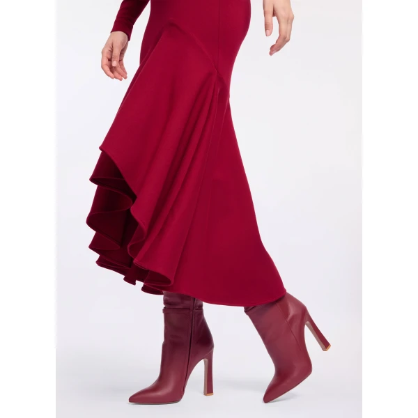Elie Saab Structured Jersey Midi Dress in Red featuring Round Neck – Luxury Designer Fashion at Luxury Shoes .