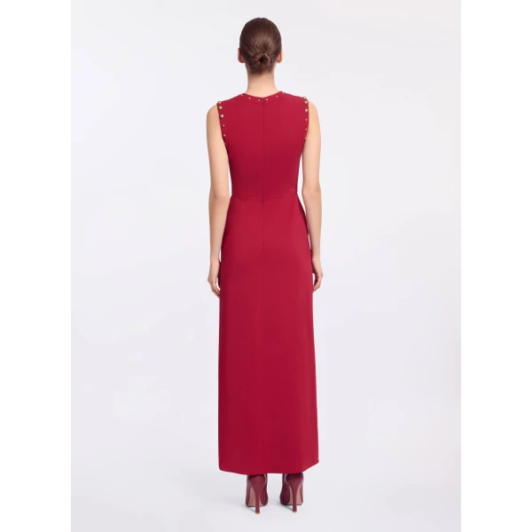 Elie Saab Stud Embellished Cady Dress in Red featuring Stud Embellishments – Luxury Designer Fashion at Luxury Shoes .