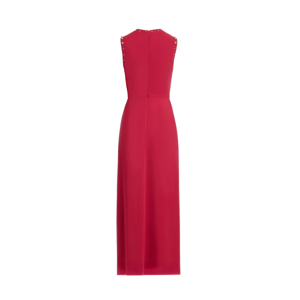 Elie Saab Stud Embellished Cady Dress in Red featuring Stud Embellishments – Luxury Designer Fashion at Luxury Shoes .