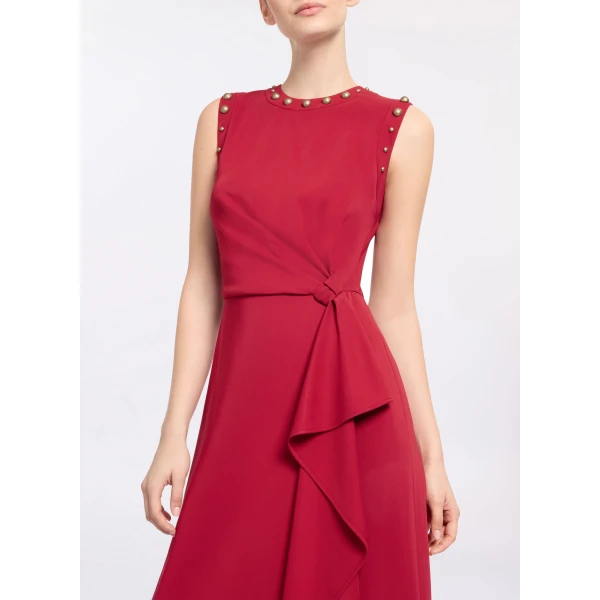 Elie Saab Stud Embellished Cady Dress in Red featuring Stud Embellishments – Luxury Designer Fashion at Luxury Shoes .
