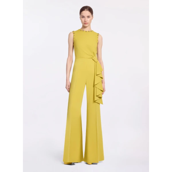 Elie Saab Stud Embellished Cady Jumpsuit in Yellow featuring Stud Embellishments – Luxury Designer Fashion at Luxury Shoes .