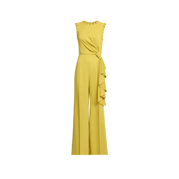 Elie Saab Stud Embellished Cady Jumpsuit in Yellow featuring Stud Embellishments – Luxury Designer Fashion at Luxury Shoes .