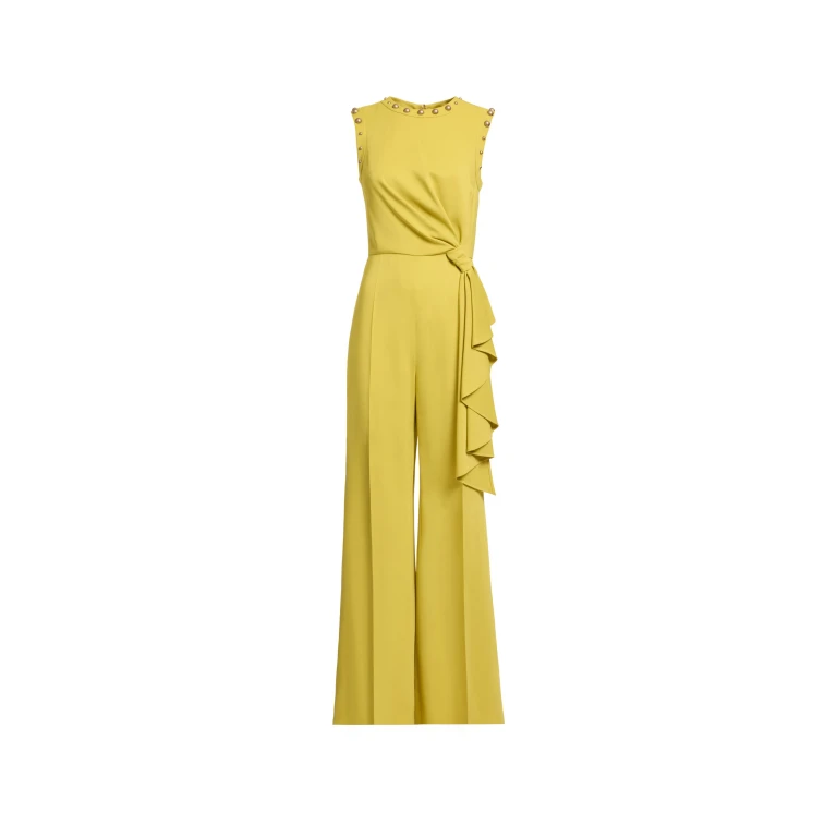 Elie Saab Stud Embellished Cady Jumpsuit in Yellow featuring Stud Embellishments – Luxury Designer Fashion at Luxury Shoes .