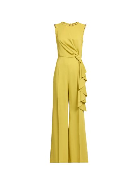 Elie Saab Stud Embellished Cady Jumpsuit in Yellow featuring Stud Embellishments – Luxury Designer Fashion at Luxury Shoes .