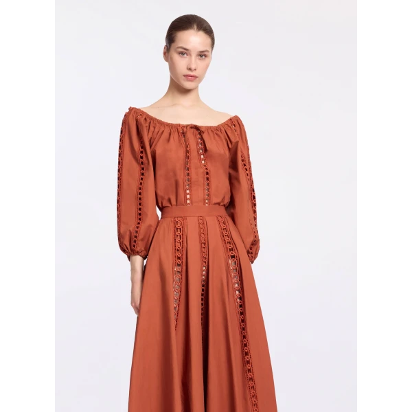 Elie Saab Trim Embellished Cotton Blouse in Orange featuring Macramé Trim Embellishments – Luxury Designer Fashion at Luxury Shoes .