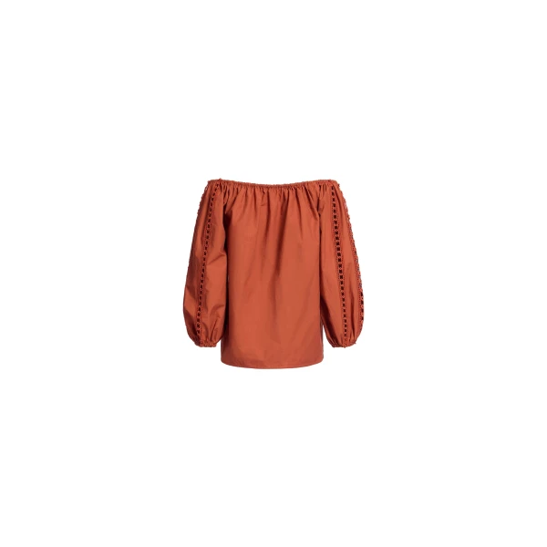 Elie Saab Trim Embellished Cotton Blouse in Orange featuring Macramé Trim Embellishments – Luxury Designer Fashion at Luxury Shoes .