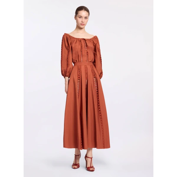 Elie Saab Trim Embellished Cotton Blouse in Orange featuring Macramé Trim Embellishments – Luxury Designer Fashion at Luxury Shoes .
