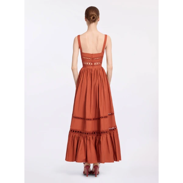 Elie Saab Trim Embellished Cotton Midi Dress in Orange featuring Macramé Trim Embellishments – Luxury Designer Fashion at Luxury Shoes .