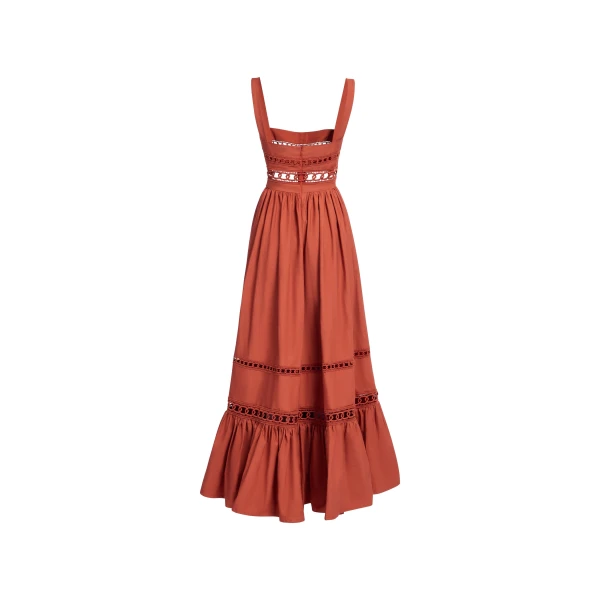 Elie Saab Trim Embellished Cotton Midi Dress in Orange featuring Macramé Trim Embellishments – Luxury Designer Fashion at Luxury Shoes .