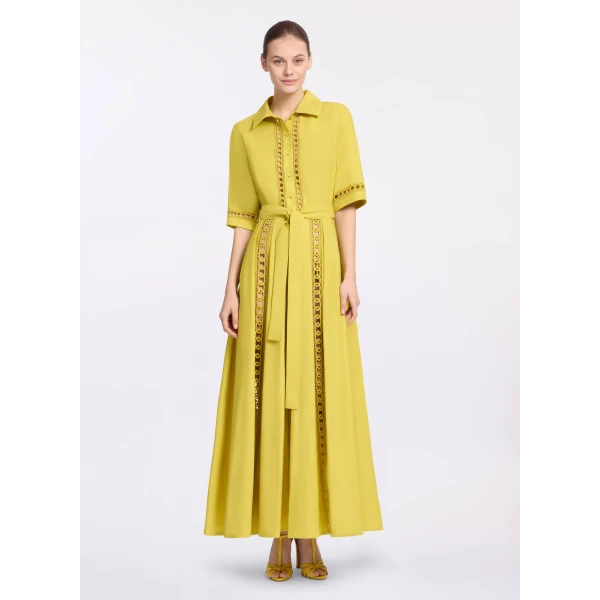 Elie Saab Trim Embellished Cotton Shirt Dress in Yellow featuring Macramé Trim Embellishments – Luxury Designer Fashion at Luxury Shoes .