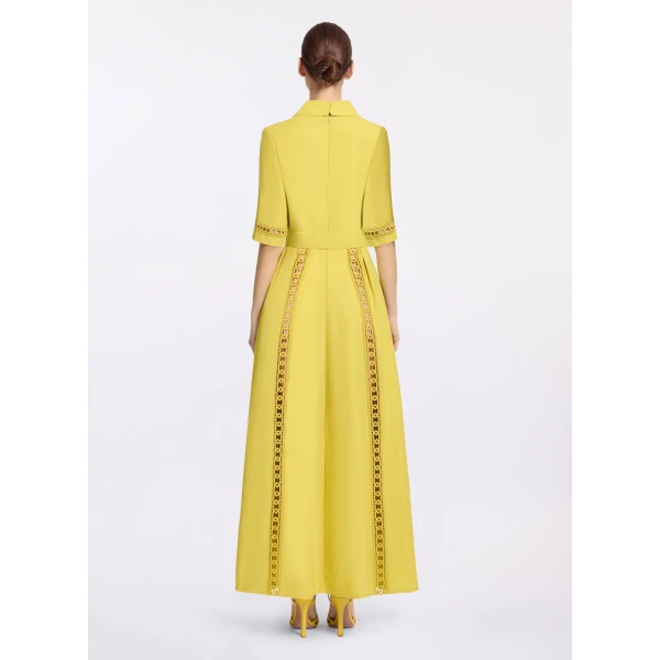 Elie Saab Trim Embellished Cotton Shirt Dress in Yellow featuring Macramé Trim Embellishments – Luxury Designer Fashion at Luxury Shoes .