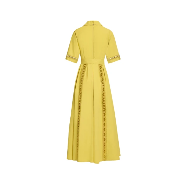 Elie Saab Trim Embellished Cotton Shirt Dress in Yellow featuring Macramé Trim Embellishments – Luxury Designer Fashion at Luxury Shoes .