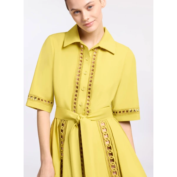 Elie Saab Trim Embellished Cotton Shirt Dress in Yellow featuring Macramé Trim Embellishments – Luxury Designer Fashion at Luxury Shoes .