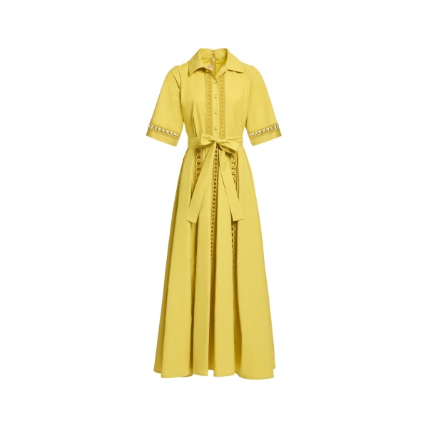 Elie Saab Trim Embellished Cotton Shirt Dress in Yellow featuring Macramé Trim Embellishments – Luxury Designer Fashion at Luxury Shoes .