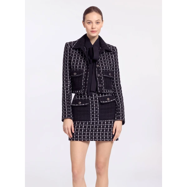 Elie Saab Tweed Jacket in White featuring Black & White Tweed – Luxury Designer Fashion at Luxury Shoes .