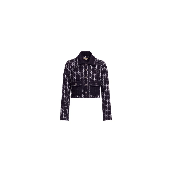 Elie Saab Tweed Jacket in White featuring Black & White Tweed – Luxury Designer Fashion at Luxury Shoes .