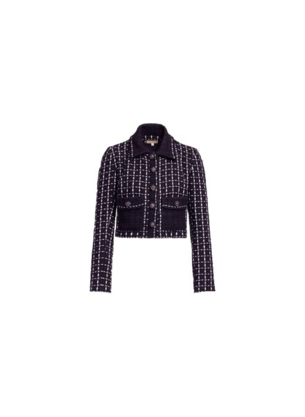Elie Saab Tweed Jacket in White featuring Black & White Tweed – Luxury Designer Fashion at Luxury Shoes .