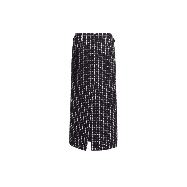 Elie Saab Tweed Midi Skirt in White featuring Black & White Tweed – Luxury Designer Fashion at Luxury Shoes .