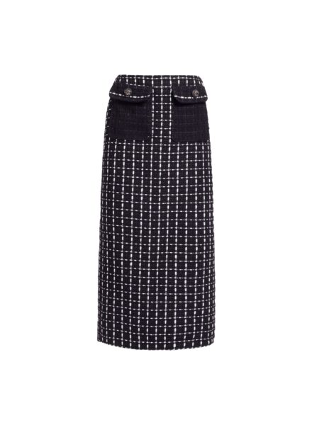 Elie Saab Tweed Midi Skirt in White featuring Black & White Tweed – Luxury Designer Fashion at Luxury Shoes .