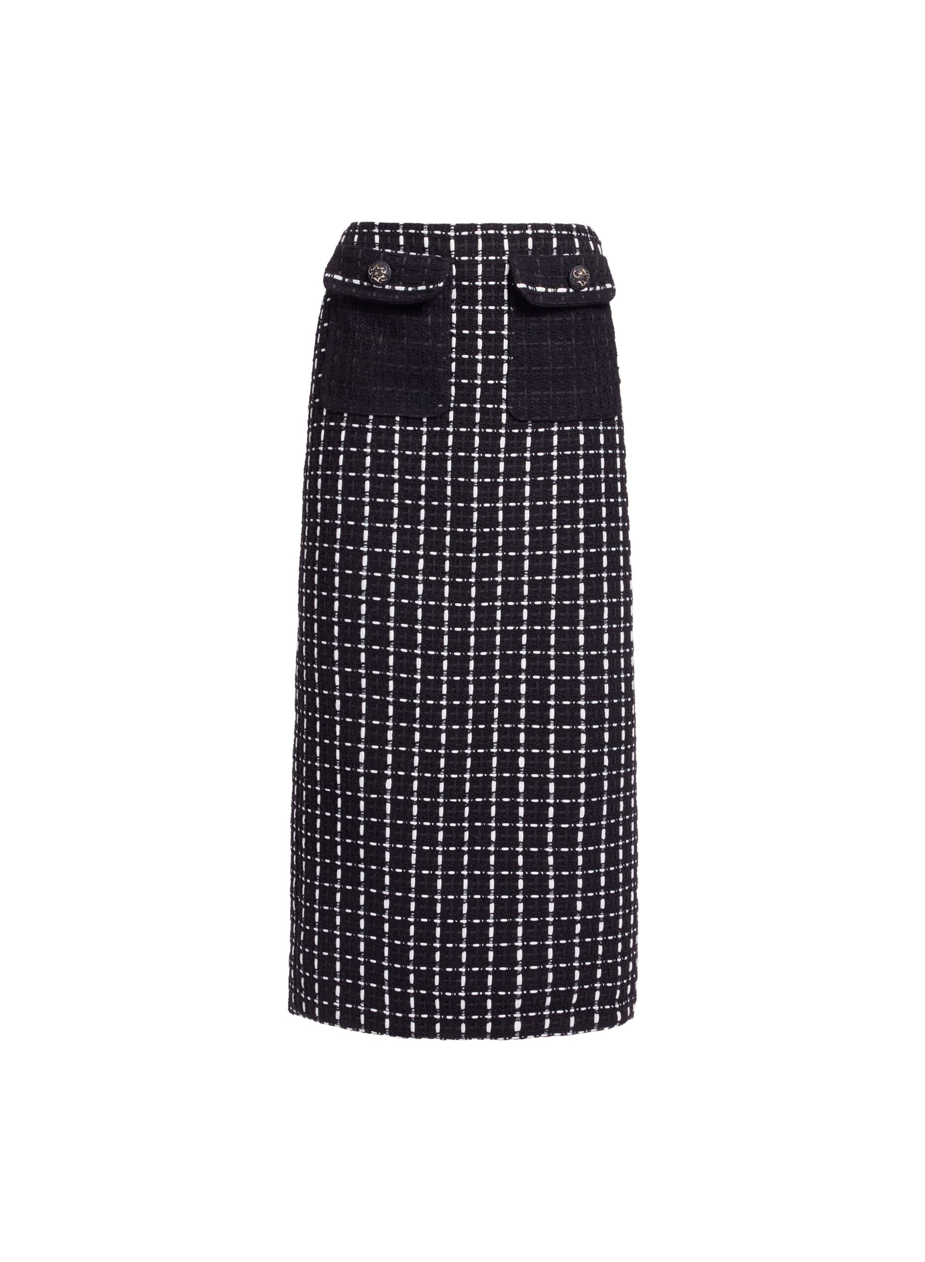 Elie Saab Tweed Midi Skirt Elie Saab Tweed Midi Skirt in White featuring Black & White Tweed – Luxury Designer Fashion at Luxury Shoes .