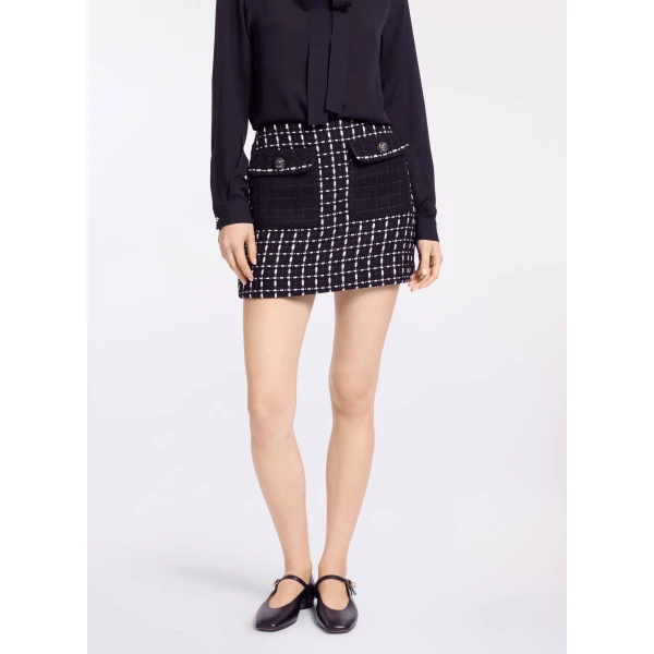 Elie Saab Tweed Short Skirt in White featuring Black & White Tweed – Luxury Designer Fashion at Luxury Shoes .