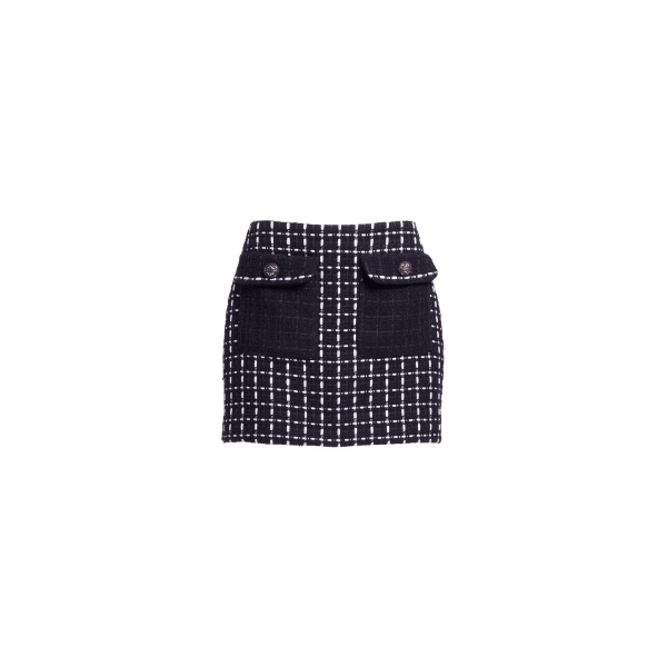 Elie Saab Tweed Short Skirt in White featuring Black & White Tweed – Luxury Designer Fashion at Luxury Shoes .