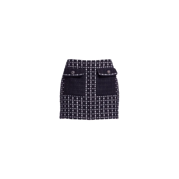 Elie Saab Tweed Short Skirt in White featuring Black & White Tweed – Luxury Designer Fashion at Luxury Shoes .