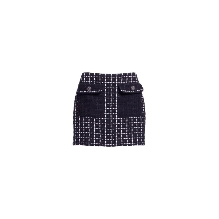 Elie Saab Tweed Short Skirt in White featuring Black & White Tweed – Luxury Designer Fashion at Luxury Shoes .