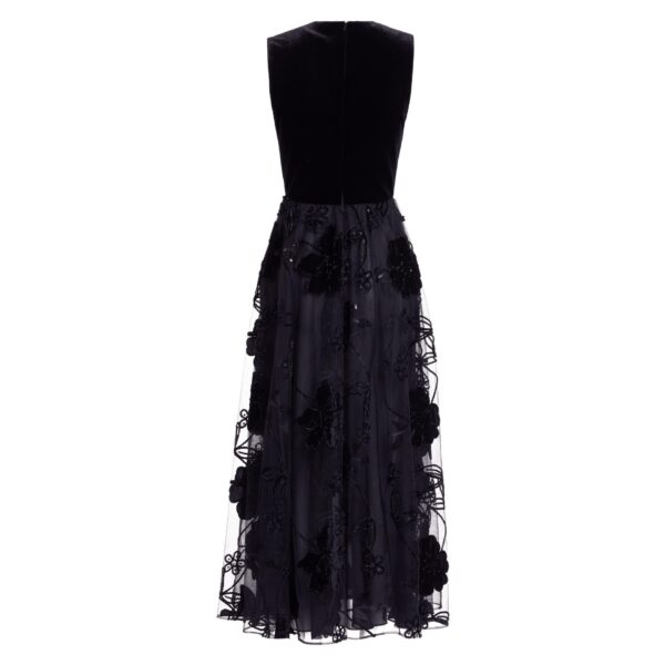 Elie Saab Velvet Embroidered Midi Dress in Black featuring Round Neck – Luxury Designer Fashion at Luxury Shoes .