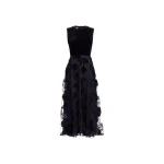Elie Saab Velvet Embroidered Midi Dress in Black featuring Round Neck – Luxury Designer Fashion at Luxury Shoes .