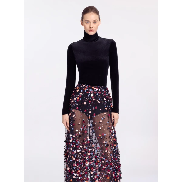 Elie Saab Velvet Top in Black featuring High Neck – Luxury Designer Fashion at Luxury Shoes .