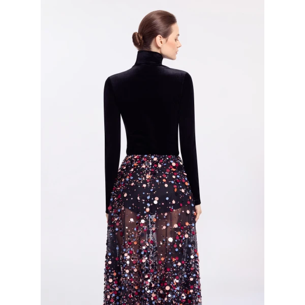 Elie Saab Velvet Top in Black featuring High Neck – Luxury Designer Fashion at Luxury Shoes .