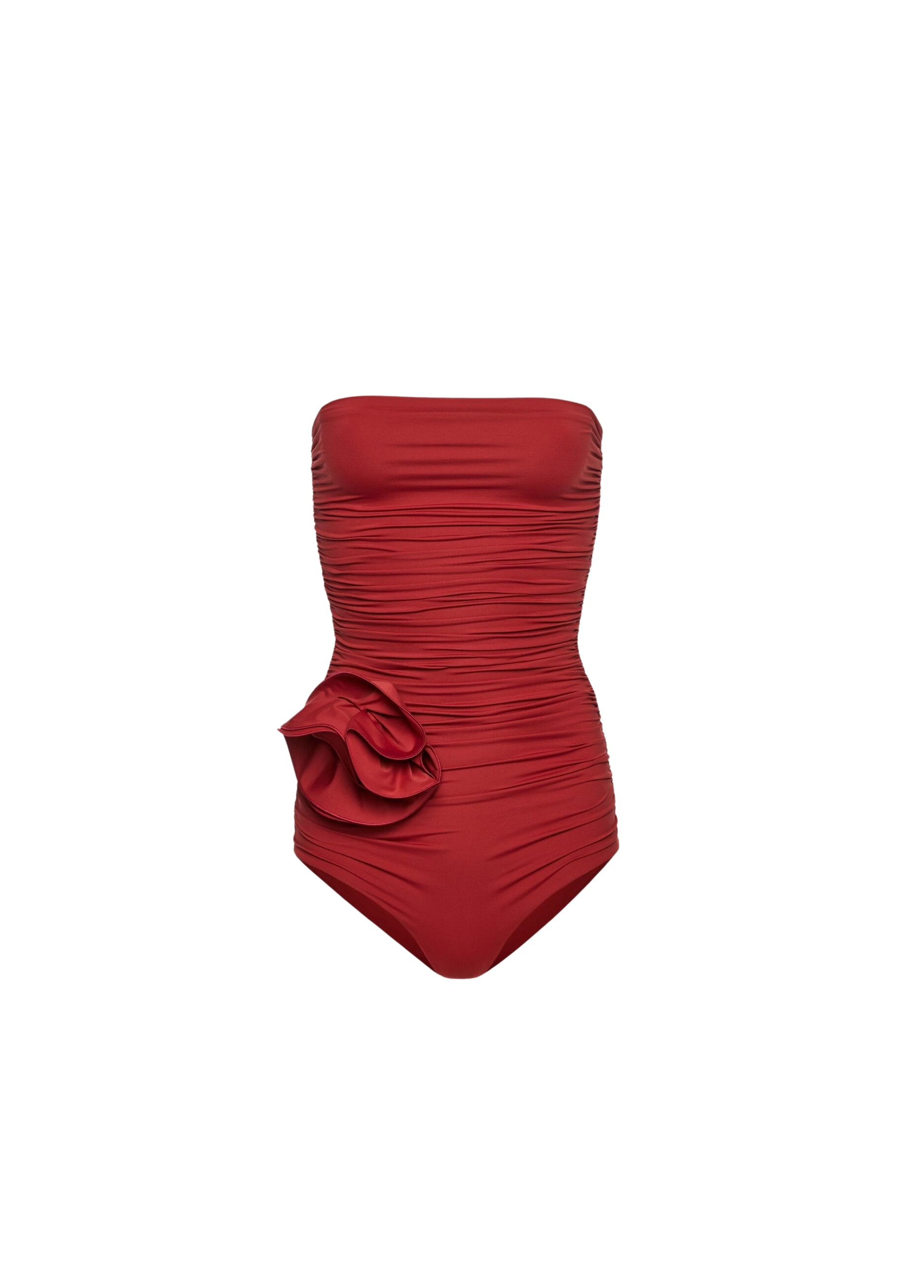 Magda-Butrym-Flower-Applique-Strapless-Draped-Swimsuit-In-Red-scaled46168_nobg Magda Butrym Beachwear luxury Swimsuits from Luxury Handbags Marketplace