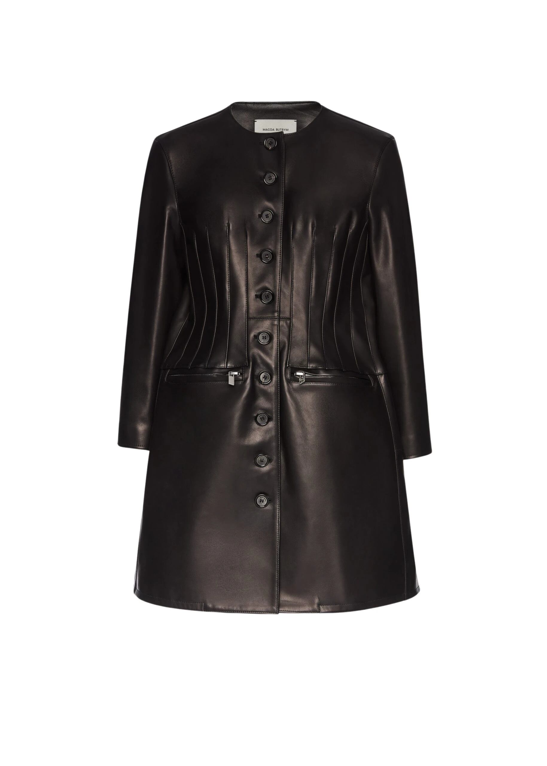 Magda-Butrym-Stitch-Waist-Retro-Leather-Peacoat-In-Black-scaled14290_nobg Magda Butrym Coats luxury Clothing from Luxury Handbags Marketplace