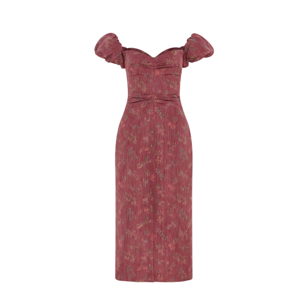 Markarian gown with romantic neckline and structured silhouette