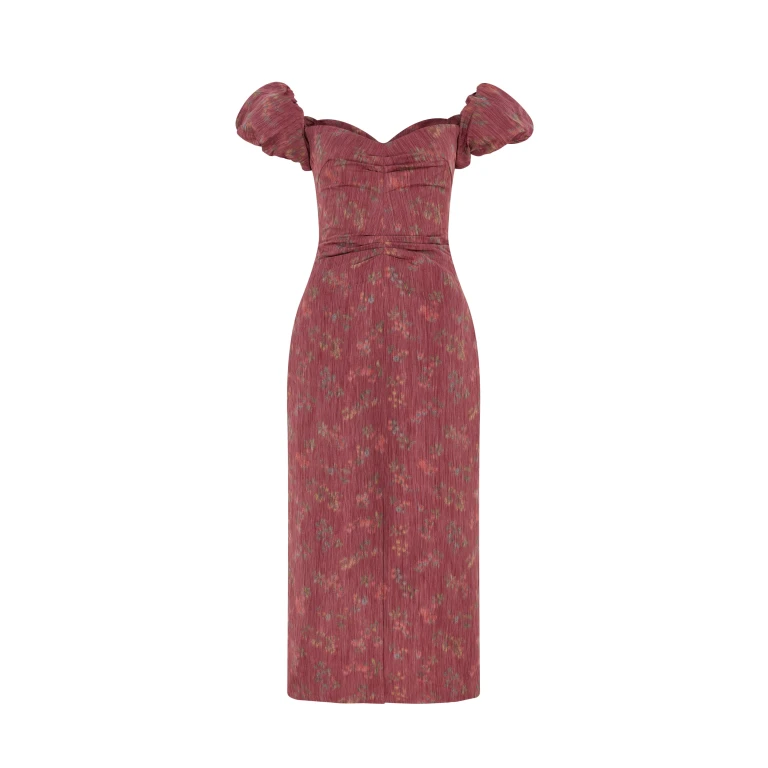 Markarian gown with romantic neckline and structured silhouette