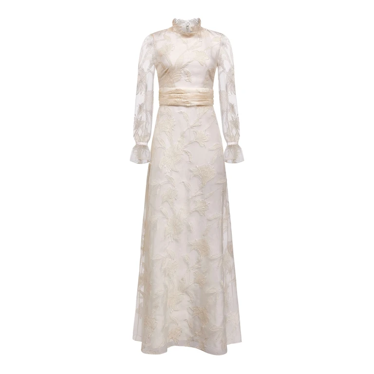 Markarian gown with romantic neckline and structured silhouette