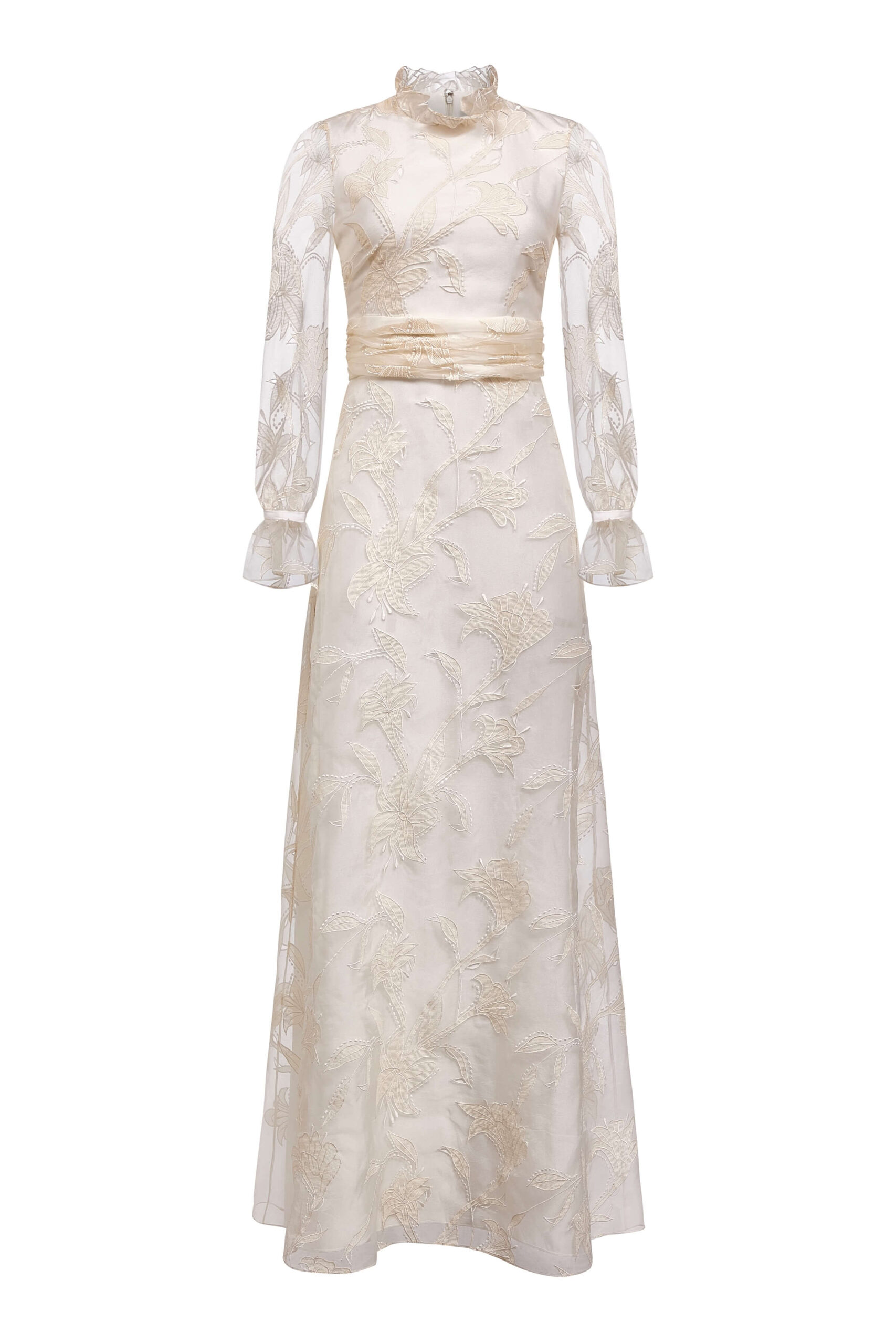 Markarian Adeline Ivory Floral Ruffle Neck Gown