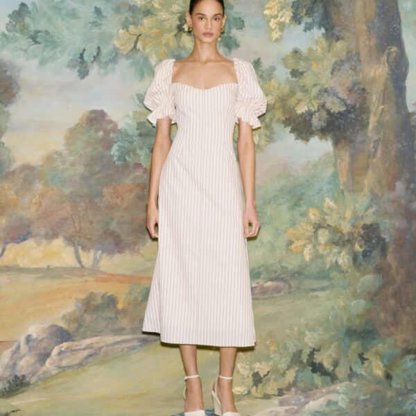 Markarian Alia Striped Cotton Puff Sleeve Midi Dress, view 2