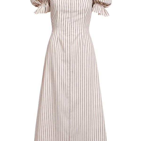 Markarian Alia Striped Cotton Puff Sleeve Midi Dress
