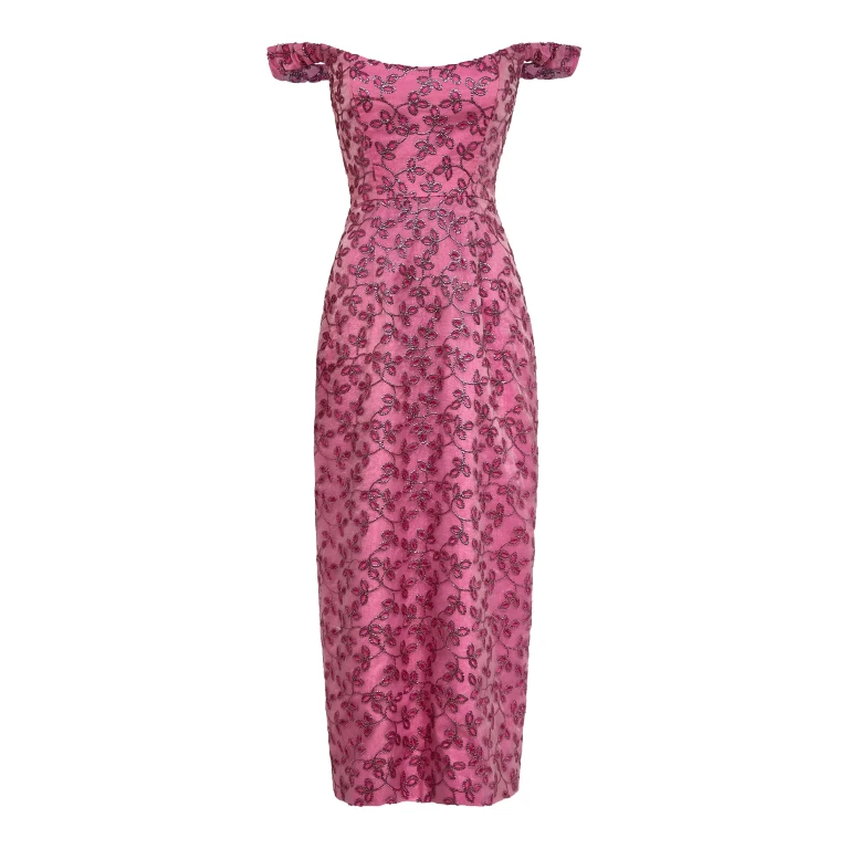Markarian gown with romantic neckline and structured silhouette