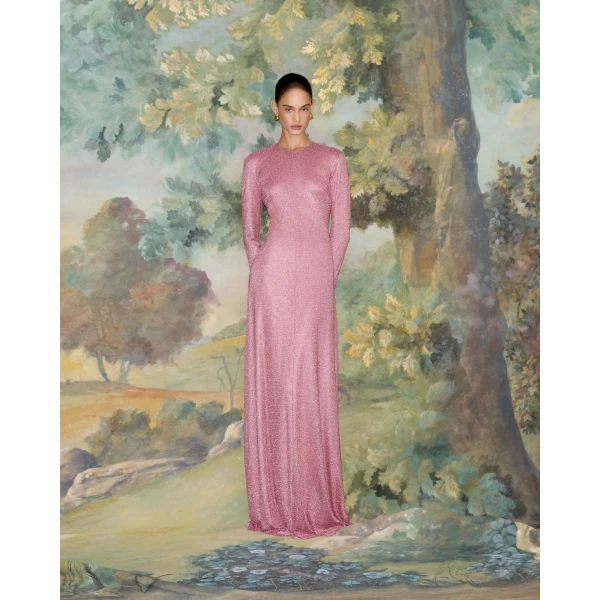 Markarian dress with romantic neckline and structured silhouette